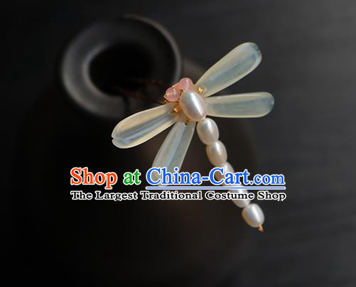 Chinese Classical Hanfu Pearls Dragonfly Hair Clip Hair Accessories Handmade Ancient Princess Hairpin for Women