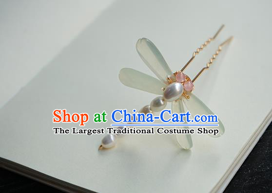Chinese Classical Hanfu Pearls Dragonfly Hair Clip Hair Accessories Handmade Ancient Princess Hairpin for Women