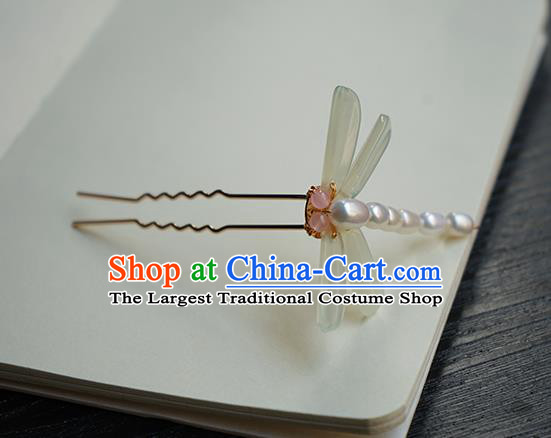 Chinese Classical Hanfu Pearls Dragonfly Hair Clip Hair Accessories Handmade Ancient Princess Hairpin for Women