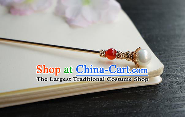 Chinese Classical Cheongsam Golden Hair Clip Hair Accessories Handmade Ancient Princess Red Bead Hairpin for Women