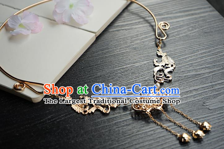 Chinese Handmade Hanfu Golden Tassel Necklace Classical Jewelry Accessories Ancient Princess Longevity Lock Necklet for Women