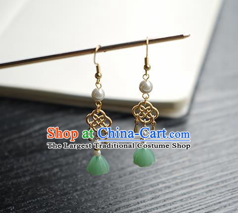 Handmade Chinese Green Lotus Seedpod Ear Accessories Ancient Women Hanfu Classical Cheongsam Earrings