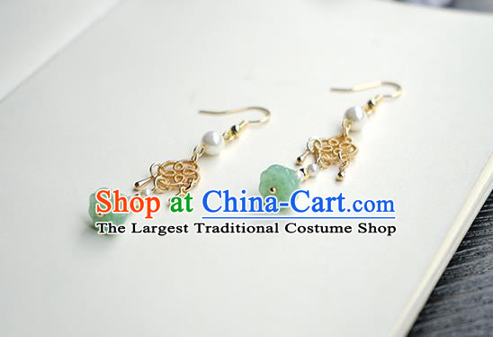Handmade Chinese Green Lotus Seedpod Ear Accessories Ancient Women Hanfu Classical Cheongsam Earrings