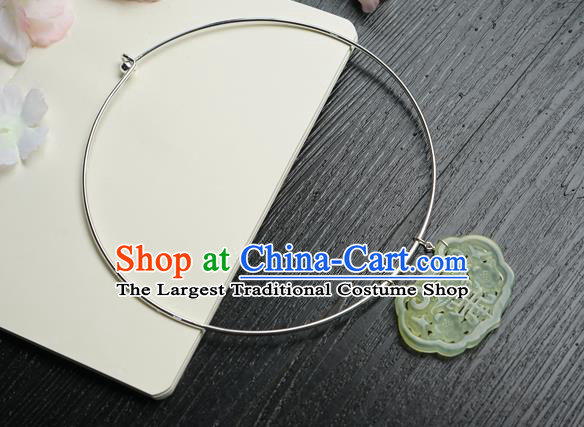 Chinese Handmade Hanfu Jade Pendant Necklace Classical Jewelry Accessories Ancient Princess Argent Necklet for Women