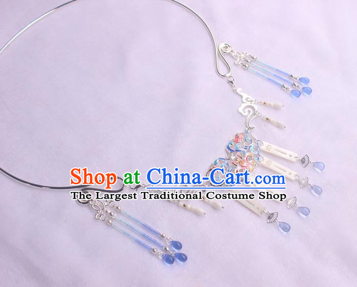 Chinese Handmade Hanfu Argent Necklace Classical Jewelry Accessories Ancient Princess Shell Tassel Necklet for Women