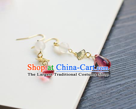 Handmade Chinese Women Hanfu Ear Accessories Classical Eardrop Rosy Earrings