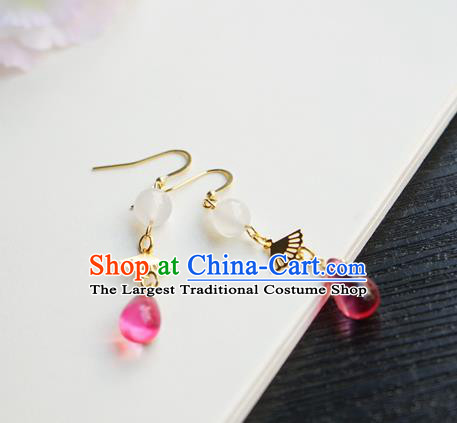 Handmade Chinese Women Hanfu Ear Accessories Classical Eardrop Rosy Earrings