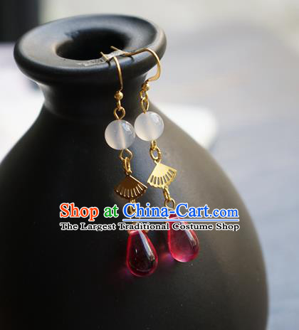 Handmade Chinese Women Hanfu Ear Accessories Classical Eardrop Rosy Earrings