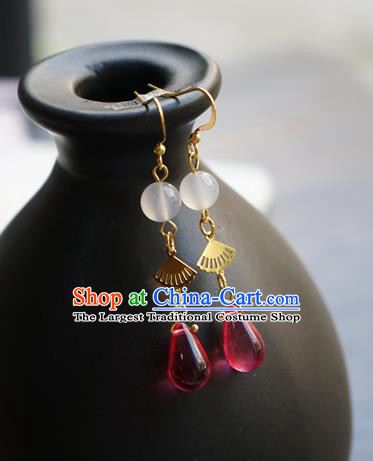 Handmade Chinese Women Hanfu Ear Accessories Classical Eardrop Rosy Earrings