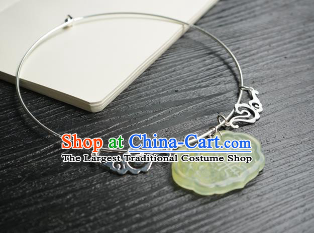 Chinese Handmade Hanfu Ming Dynasty Argent Necklace Classical Jewelry Accessories Ancient Princess Jade Necklet for Women