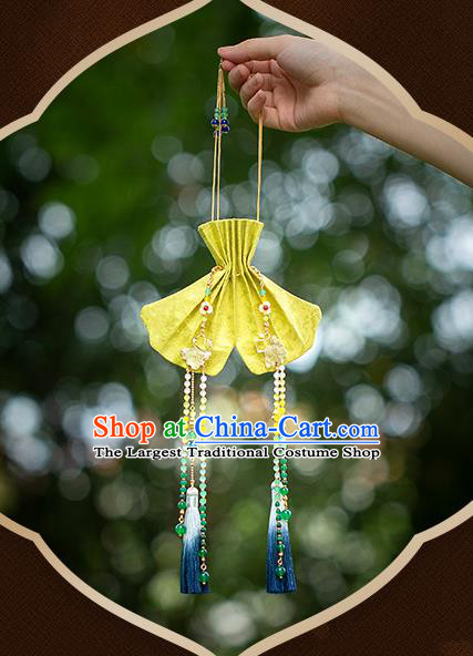 Chinese Classical Ginkgo Leaf Waist Accessories Ancient Princess Hanfu Yellow Silk Sachet Tassel Pendant