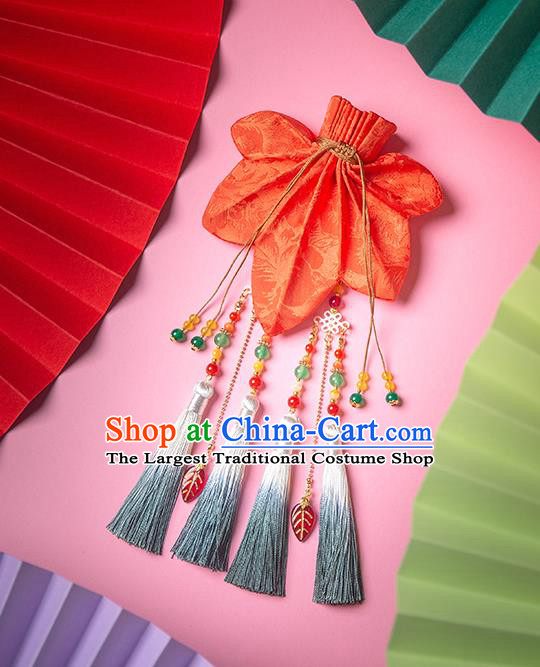 Chinese Classical Maple Leaf Waist Accessories Ancient Princess Hanfu Red Silk Sachet Tassel Pendant