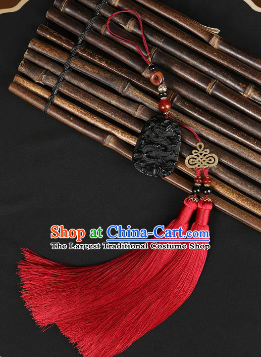 Chinese Classical Black Jade Waist Accessories Ancient Swordsman Hanfu Tassel Belt Pendant