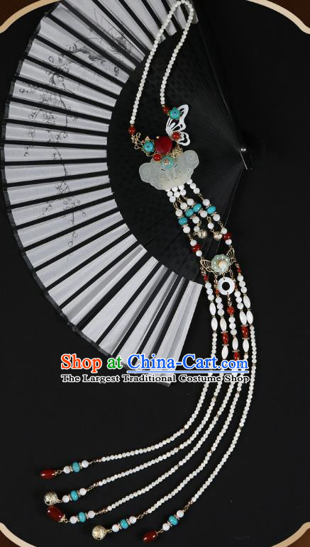 Chinese Classical Jade Butterfly Waist Accessories Ancient Women Hanfu Pearls Tassel Belt Pendant