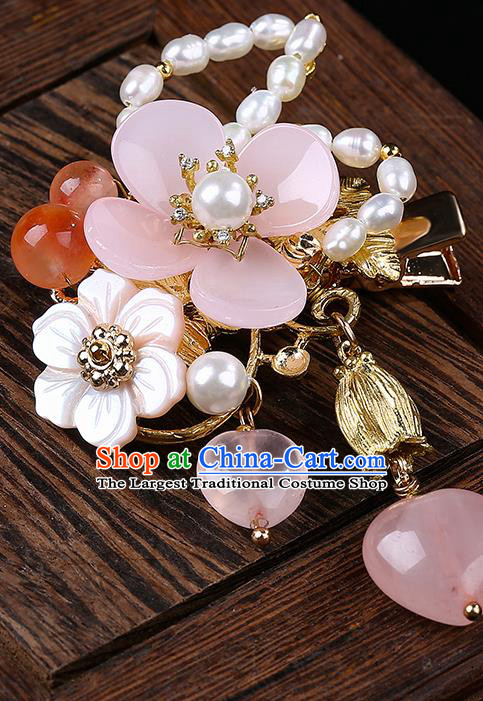 Chinese Classical Pearls Hair Claw Hanfu Hair Accessories Handmade Ancient Princess Pink Flower Hairpins for Women