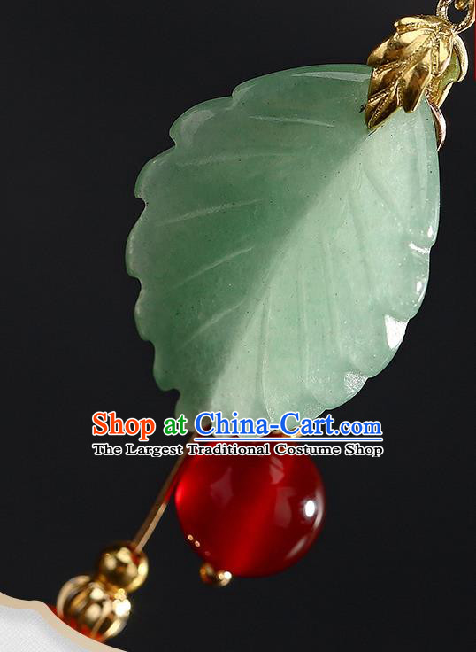 Handmade Chinese Bride Ear Accessories Classical Eardrop Ancient Women Hanfu Green Leaf Earrings