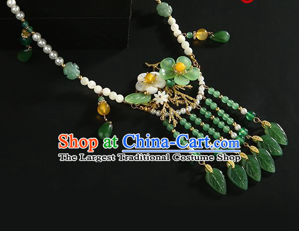 Chinese Handmade Green Beads Tassel Necklet Classical Jewelry Accessories Ancient Hanfu Plum Blossom Necklace for Women