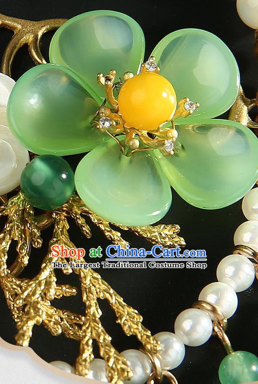 Chinese Handmade Green Beads Tassel Necklet Classical Jewelry Accessories Ancient Hanfu Plum Blossom Necklace for Women