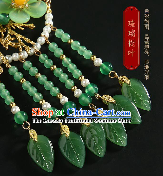 Chinese Handmade Green Beads Tassel Necklet Classical Jewelry Accessories Ancient Hanfu Plum Blossom Necklace for Women