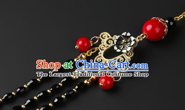 Chinese Classical Black Plum Hair Clip Hanfu Hair Accessories Handmade Ancient Song Dynasty Princess Beads Tassel Hairpins for Women