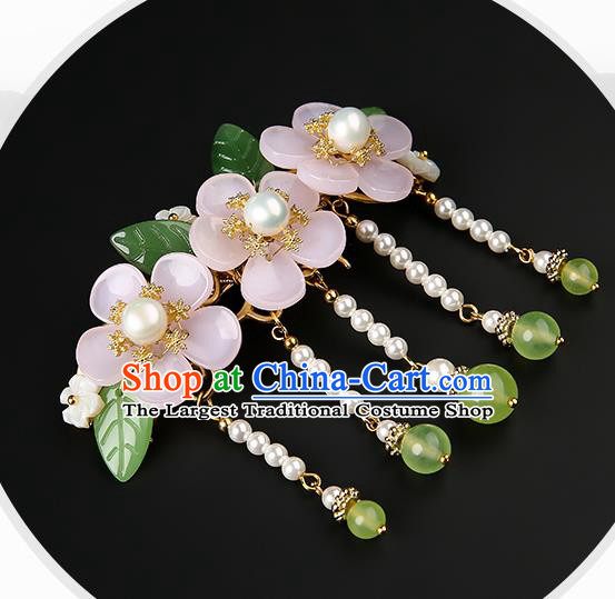 Chinese Classical Song Dynasty Beads Tassel Hair Claw Hanfu Hair Accessories Handmade Ancient Princess Flowers Hairpins for Women