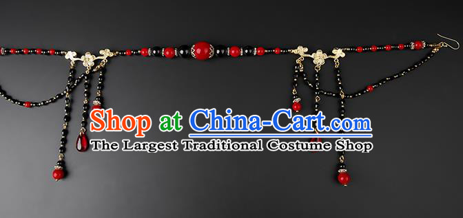 Chinese Classical Black Beads Tassel Eyebrows Pendant Hanfu Hair Accessories Handmade Ancient Princess Hair Clasp for Women