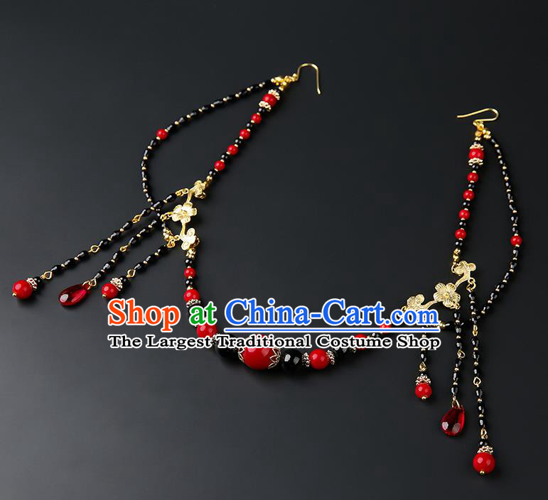 Chinese Classical Black Beads Tassel Eyebrows Pendant Hanfu Hair Accessories Handmade Ancient Princess Hair Clasp for Women