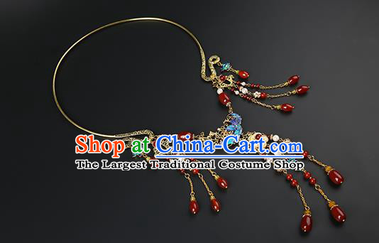 Chinese Handmade Ming Dynasty Necklet Classical Jewelry Accessories Ancient Hanfu Agate Beads Tassel Necklace for Women