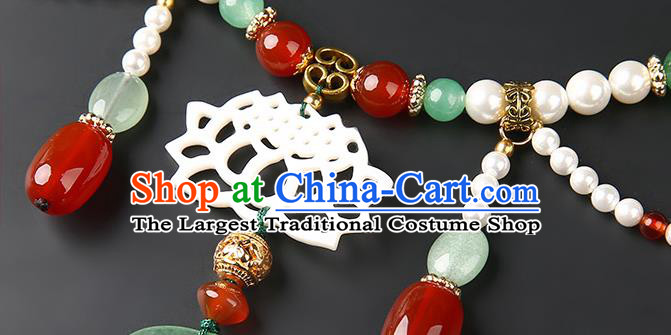 Chinese Handmade Ming Dynasty Lotus Leaf Necklet Classical Jewelry Accessories Ancient Hanfu Pearls Necklace for Women