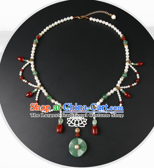 Chinese Handmade Ming Dynasty Lotus Leaf Necklet Classical Jewelry Accessories Ancient Hanfu Pearls Necklace for Women