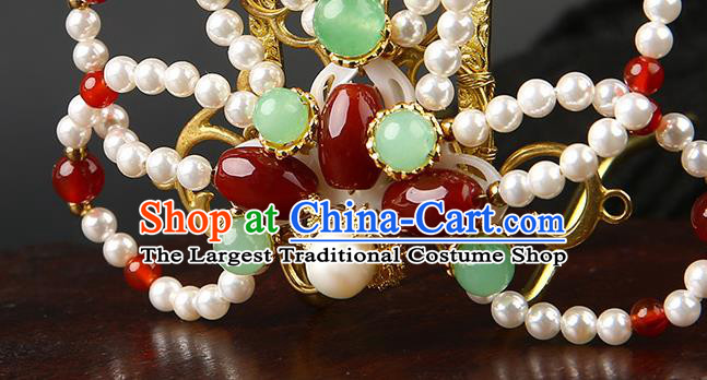 Chinese Classical Song Dynasty Pearls Hair Crown Hanfu Hair Accessories Handmade Ancient Empress Golden Hairpins for Women