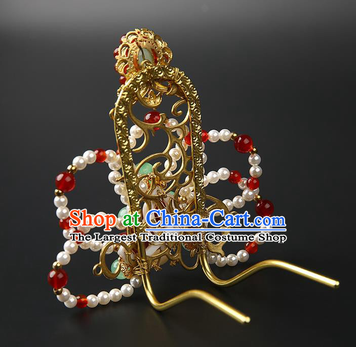 Chinese Classical Song Dynasty Pearls Hair Crown Hanfu Hair Accessories Handmade Ancient Empress Golden Hairpins for Women
