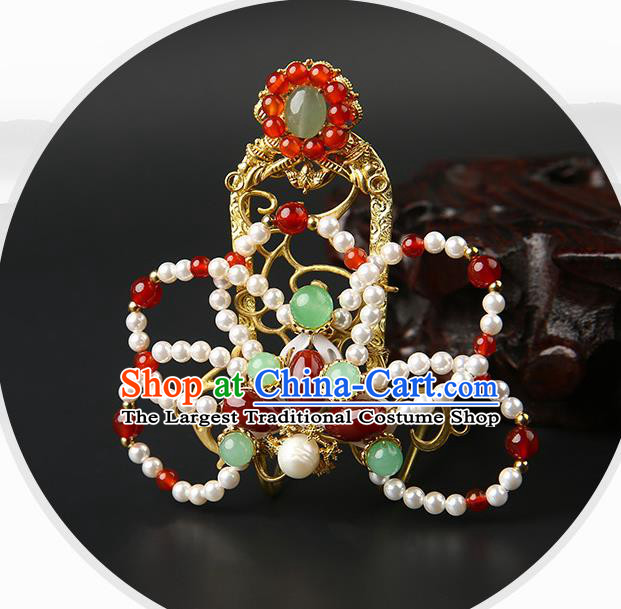Chinese Classical Song Dynasty Pearls Hair Crown Hanfu Hair Accessories Handmade Ancient Empress Golden Hairpins for Women