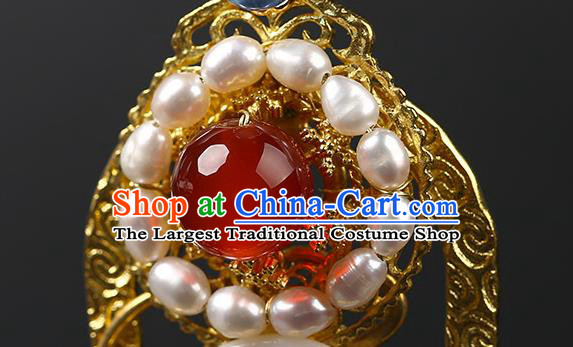 Chinese Classical Qing Dynasty Blueing Cranes Hair Crown Hanfu Hair Accessories Handmade Ancient Empress Pearls Hairpins for Women