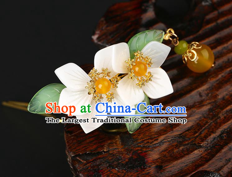 Chinese Classical White Flowers Hair Clip Hanfu Hair Accessories Handmade Ancient Princess Hairpins for Women