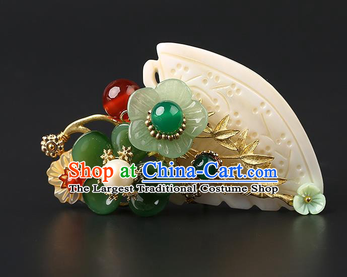 Chinese Classical Jade Hair Crown Hanfu Hair Accessories Handmade Ancient Song Dynasty Imperial Concubine Hairpins for Women