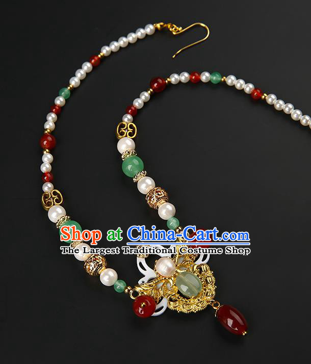 Chinese Classical Agate Eyebrows Pendant Hanfu Hair Accessories Handmade Ancient Princess Pearls Hair Clasp for Women