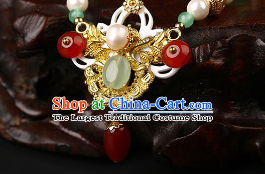 Chinese Classical Agate Eyebrows Pendant Hanfu Hair Accessories Handmade Ancient Princess Pearls Hair Clasp for Women