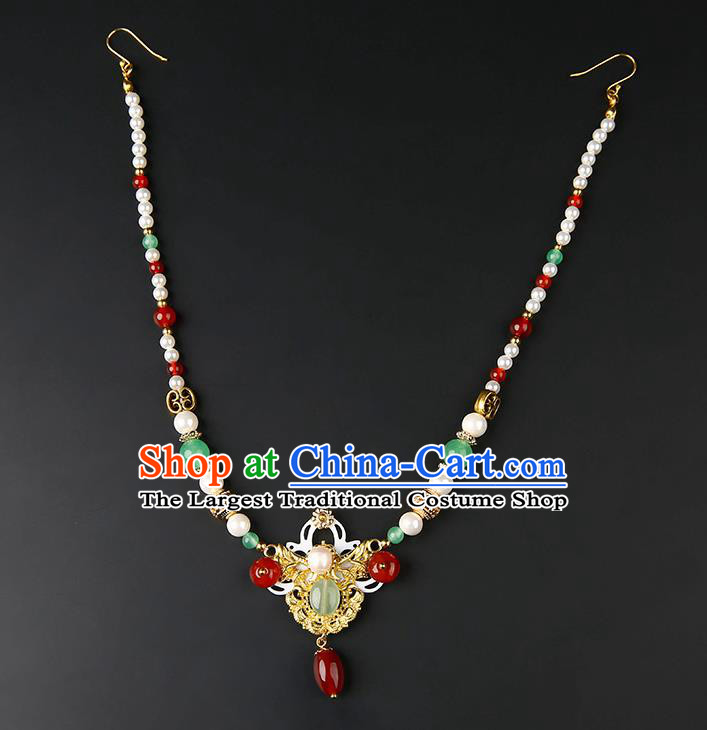Chinese Classical Agate Eyebrows Pendant Hanfu Hair Accessories Handmade Ancient Princess Pearls Hair Clasp for Women