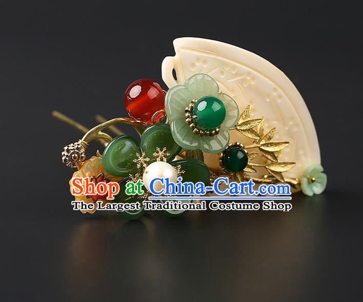 Chinese Classical Jade Hair Crown Hanfu Hair Accessories Handmade Ancient Song Dynasty Imperial Concubine Hairpins for Women