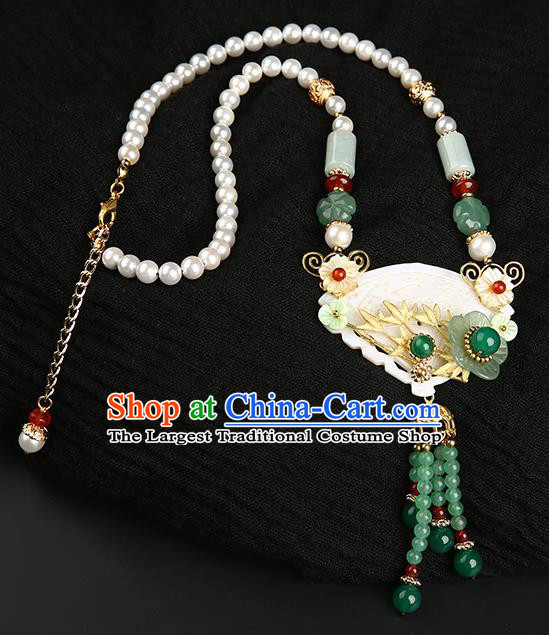 Chinese Handmade Song Dynasty Shell Necklet Classical Jewelry Accessories Ancient Hanfu Jade Tassel Necklace for Women