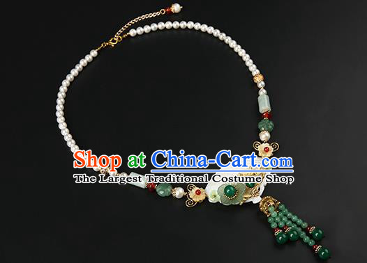 Chinese Handmade Song Dynasty Shell Necklet Classical Jewelry Accessories Ancient Hanfu Jade Tassel Necklace for Women