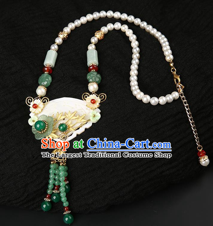 Chinese Handmade Song Dynasty Shell Necklet Classical Jewelry Accessories Ancient Hanfu Jade Tassel Necklace for Women