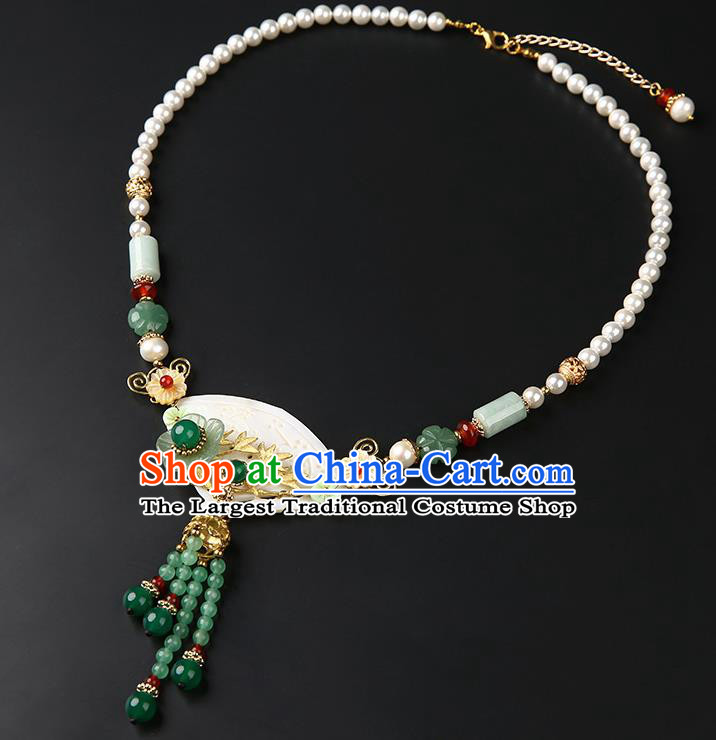 Chinese Handmade Song Dynasty Shell Necklet Classical Jewelry Accessories Ancient Hanfu Jade Tassel Necklace for Women