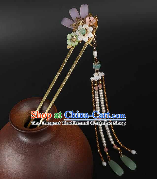 Chinese Classical Long Tassel Hair Clip Hanfu Hair Accessories Handmade Ancient Princess Flower Hairpins for Women