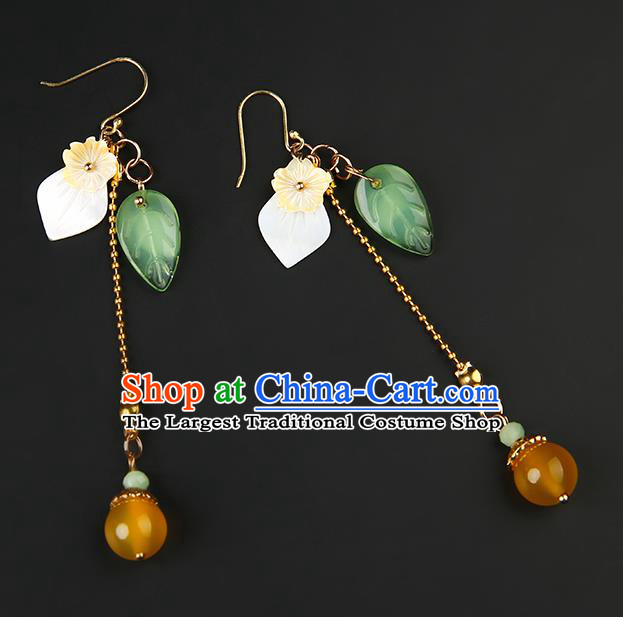 Handmade Chinese Long Tassel Ear Accessories Classical Eardrop Ancient Women Hanfu Shell Leaf Earrings