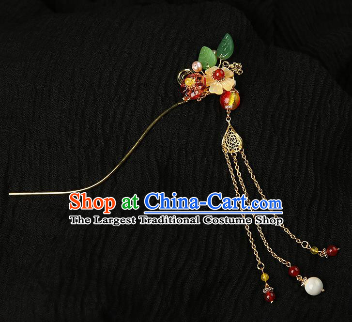 Chinese Classical Golden Tassel Hair Clip Hanfu Hair Accessories Handmade Ancient Princess Plum Blossom Hairpins for Women
