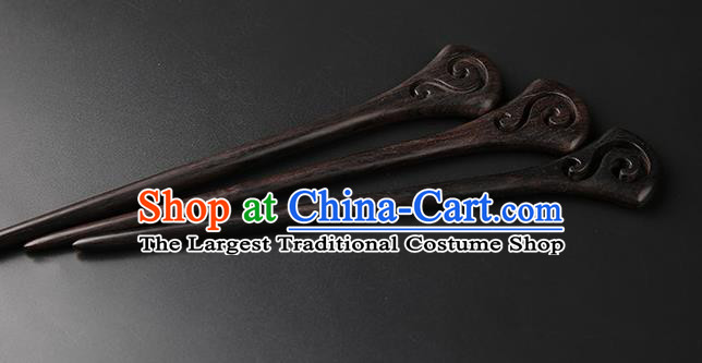 Chinese Classical Ebony Hair Clip Hanfu Hair Accessories Handmade Ancient Princess Wood Carving Cloud Hairpins for Women