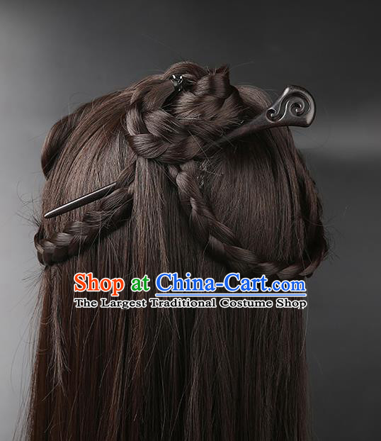 Chinese Classical Ebony Hair Clip Hanfu Hair Accessories Handmade Ancient Princess Wood Carving Cloud Hairpins for Women
