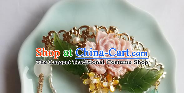 Chinese Classical Pink Peony Hair Claw Hanfu Hair Accessories Handmade Ancient Qing Dynasty Princess Tassel Hairpins for Women